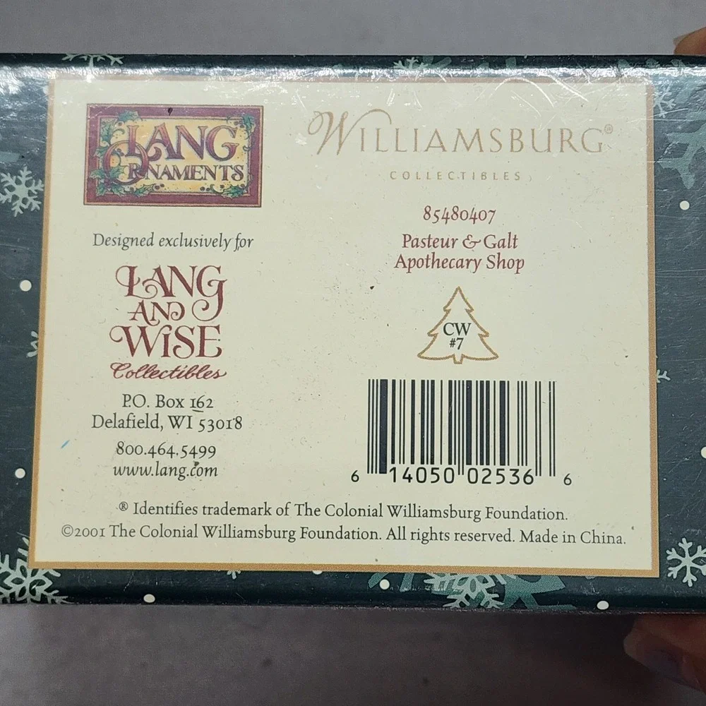 Lang & Wise Colonial Williamsburg - Pasteur & Galt Apothecary Shop Sealed in Box